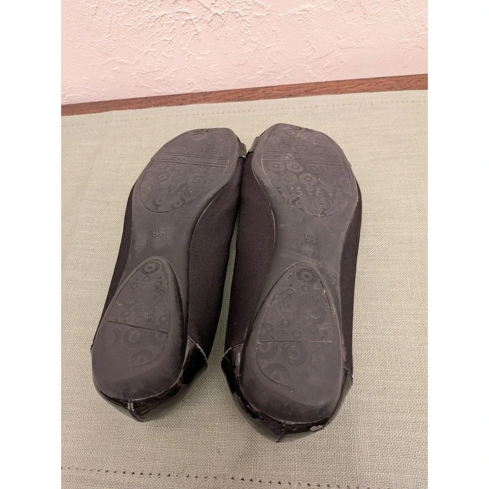 Anne Klein Underpin Black Fabric Patent Buckle Ballet Flats‎ 9.5M